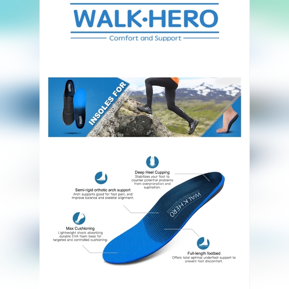 WALK·HERO COMFORT AND SUPPORT Shoes Plantar Fasciitis Feet Insoles